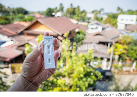 Self test ATK at home. Covid-19 negative test result with SARS CoV-2 Rapid antigen test kit. 87687840