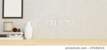 Minimal bright wooden tabletop with copy space, home decorations Minimal bright wooden tabletop with copy space, home decorations 87688018