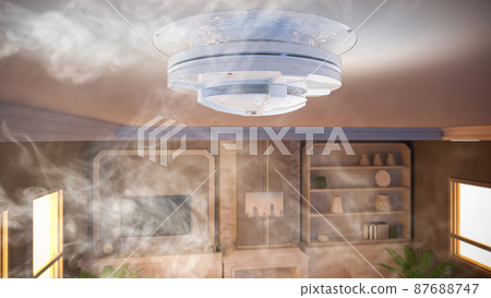 Smoke detector on ceiling in house 87688747