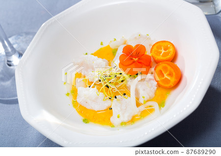 Codfish ceviche with avocado sauce Codfish ceviche with avocado sauce 87689290