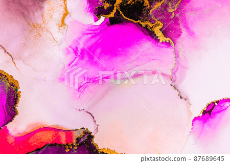 Pink gold abstract background of marble liquid ink art painting on paper . Pink gold abstract background of marble liquid ink art painting on paper . 87689645