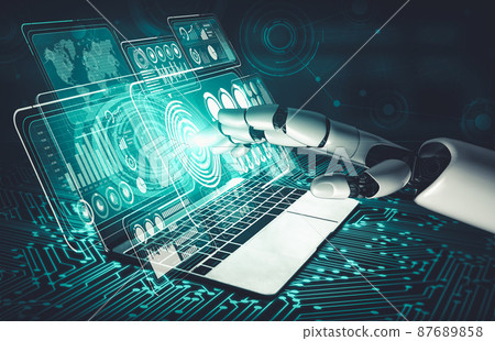 Future artificial intelligence and machine learning for AI droid robot or cyborg 87689858