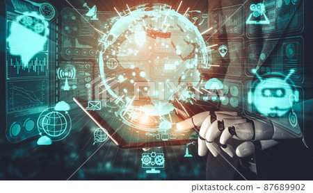 Future artificial intelligence and machine learning for AI droid robot or cyborg 87689902
