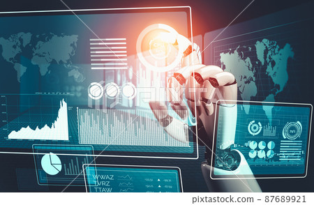 Futuristic AI thinking of droid robot artificial intelligence concept Futuristic AI thinking of droid robot artificial intelligence concept 87689921