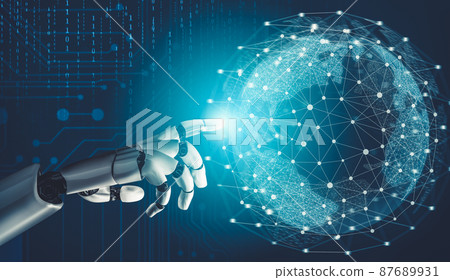 Futuristic AI thinking of droid robot artificial intelligence concept Futuristic AI thinking of droid robot artificial intelligence concept 87689931