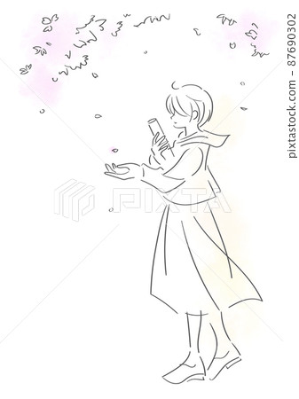 站著的女人A【有色】試圖撿起隨風舞動的櫻花花瓣 87690302