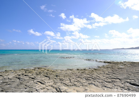 Tatami-ishi and the sea on Ojima Island (Kume Island, Okinawa) 87690499
