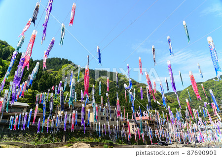 Koinobori scenery fluttering in the spring breeze "Tsuetate Onsen Koinobori Festival" (Higo / Oguni) Tourist attraction Koinobori scenery fluttering in the spring breeze "Tsuetate Onsen Koinobori Festival" (Higo / Oguni) Tourist attraction 87690901