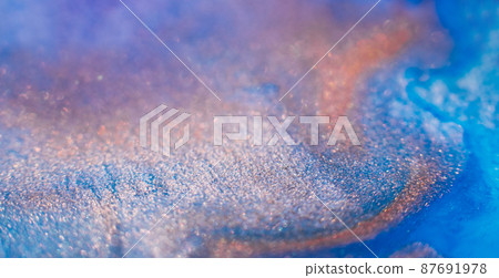 Fluid inks. Multicolor artistic background. Blue pink glitter mix 87691978