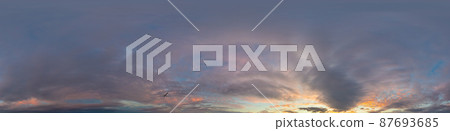 Dark blue sunset sky panorama with pink Cumulus clouds. Seamless hdr 360 panorama in spherical equirectangular format. Full zenith for 3D visualization, sky replacement for aerial drone panoramas. Dark blue sunset sky panorama with pink Cumulus clouds. Seamless hdr 360 panorama in spherical equirectangular format. Full zenith for 3D visualization, sky replacement for aerial drone panoramas. 87693685
