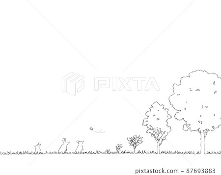 Landscape with trees-hand-painted line drawing Landscape with trees-hand-painted line drawing 87693883