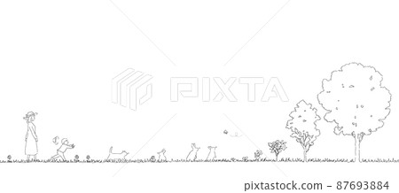 Landscape with trees-hand-painted line drawing Landscape with trees-hand-painted line drawing 87693884