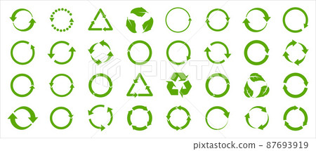 Green arrow recycle, icon set. Vector illustration. Flat design. Green arrow recycle, icon set. Vector illustration. Flat design. 87693919