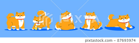 Happy shiba inu dog cartoon character poses set Happy shiba inu dog cartoon character poses set 87693974