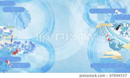 Summer Japanese-style background material Illustration that feels refreshing Goldfish swimming gracefully 87694557