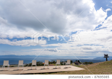 Takashima City, Shiga Prefecture Autumn Biwako Chairs lined up on the summit of Mt. Hakodate Takashima City, Shiga Prefecture Autumn Biwako Chairs lined up on the summit of Mt. Hakodate 87695085