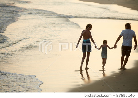 Family Walking on Beach 87695140