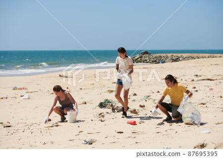Group of Volunteers Cleaning Beach 87695395