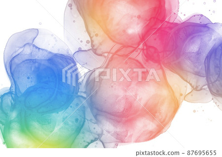 Abstract background of alcohol ink art for spring and summer) Vivid gradation of rainbow colors, swell curve, circle, smoke, water movement 87695655