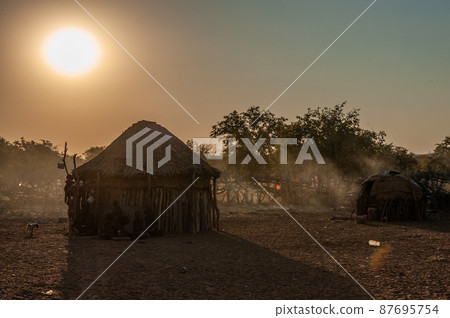 Backlight image of a Himba Village Backlight image of a Himba Village 87695754