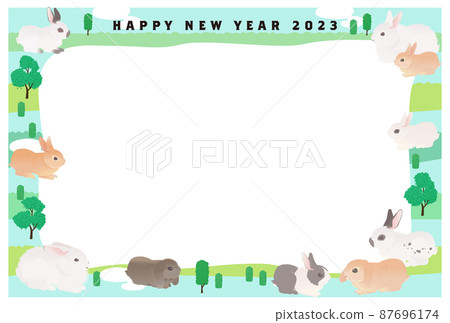 New Year's card frame of rabbits in the world (Japanese New Year's postcard size (horizontal position) It can also be a photo frame New Year's card frame of rabbits in the world (Japanese New Year's postcard size (horizontal position) It can also be a photo frame 87696174