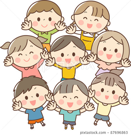 孩子們舉起手抬頭看 87696863