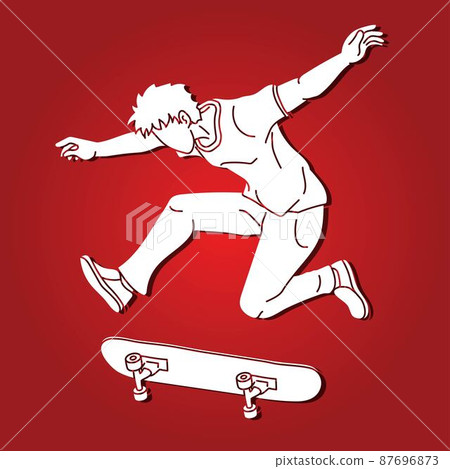 A Man Playing Skateboard Extreme Sport Skateboarder  Action Cartoon Graphic Vector 87696873
