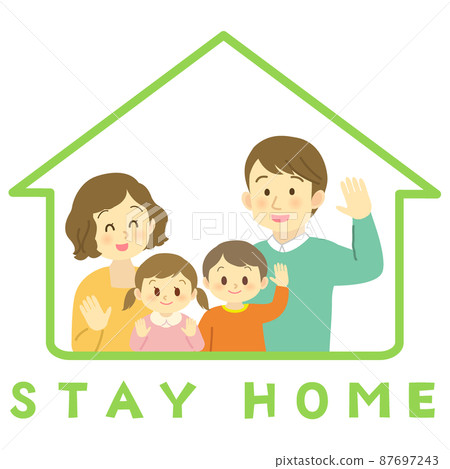 Illustration material: A young couple (green) raising children of men and women who enjoy a stay home, a family of four Illustration material: A young couple (green) raising children of men and women who enjoy a stay home, a family of four 87697243