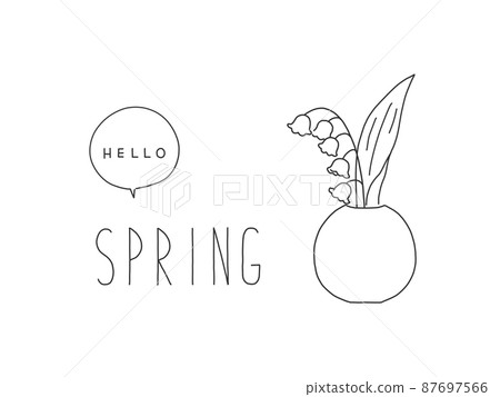 Hand-painted pen drawing style simple spring illustration of lily of the valley in a vase Hand-painted pen drawing style simple spring illustration of lily of the valley in a vase 87697566