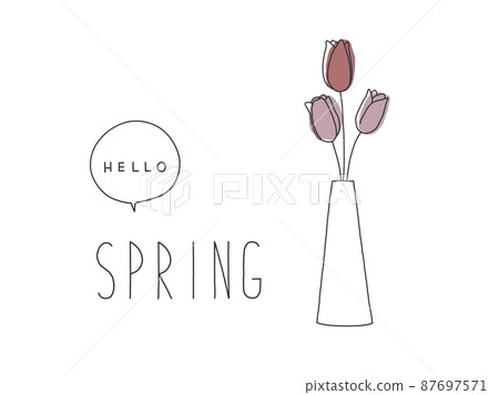 Hand-painted pen drawing style simple spring illustration of tulips in a vase Hand-painted pen drawing style simple spring illustration of tulips in a vase 87697571