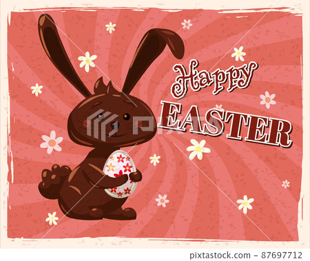 Happy Easter banner retro illustration with easter chocolate bunny, rabbit. Vector illustration vintage Happy Easter banner retro illustration with easter chocolate bunny, rabbit. Vector illustration vintage 87697712