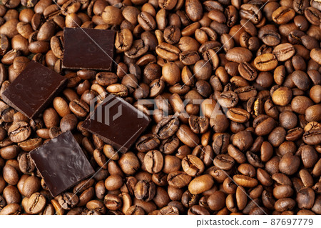 roasted coffee beans with black chocolate roasted coffee beans with black chocolate 87697779