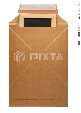 Brown envelope front and back isolated on white background. Letter top view. 87697789