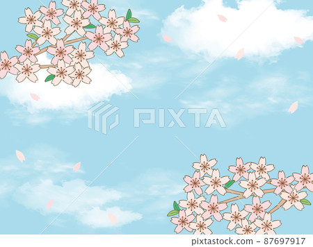 櫻花樹枝和藍天背景手寫卡通邊（大小比例4:3） 87697917