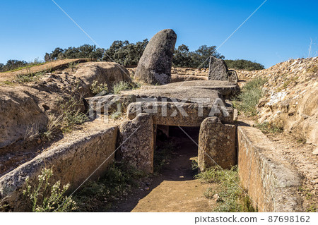 Dolmen of Lacara, funeral chamber near La Nava de Santiago, Extremadura. Spain 87698162