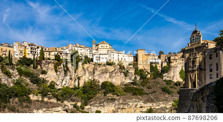 The Casas Colgadas, the Hanging Houses in the medieval town of Cuenca in Castilla La Mancha, Spain. 87698206