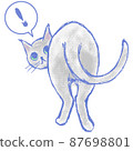 Illustration of a gray cat looking back from a backward pose 87698801