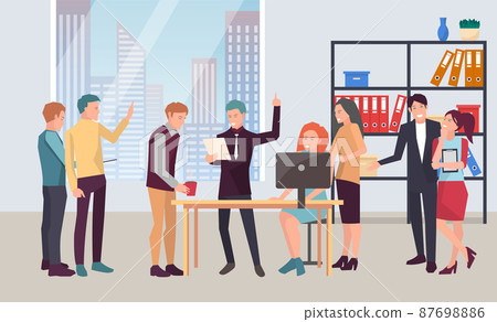 Meeting to discuss starting project, business plan. Colleagues discussing work in entrepreneurship Meeting to discuss starting project, business plan. Colleagues discussing work in entrepreneurship 87698886