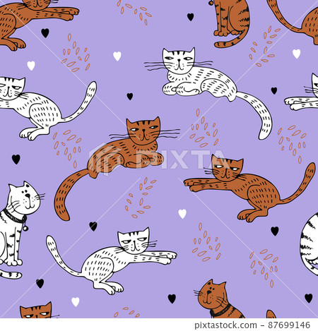 Seamless pattern with cute cats . Vector 87699146