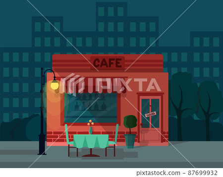 Background with night city and closed cafe, vector illustration Background with night city and closed cafe, vector illustration 87699932