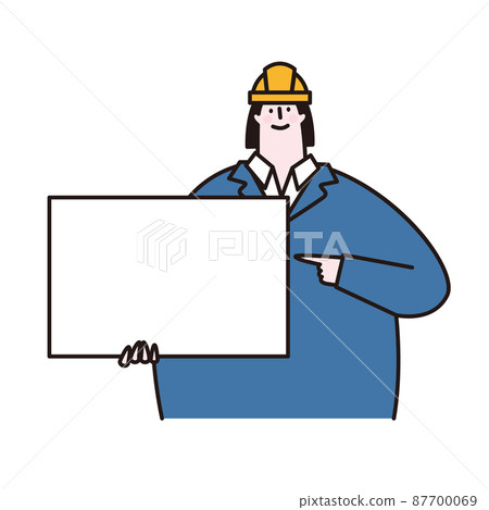 戴頭盔的女人指著可用的 board_outline 87700069