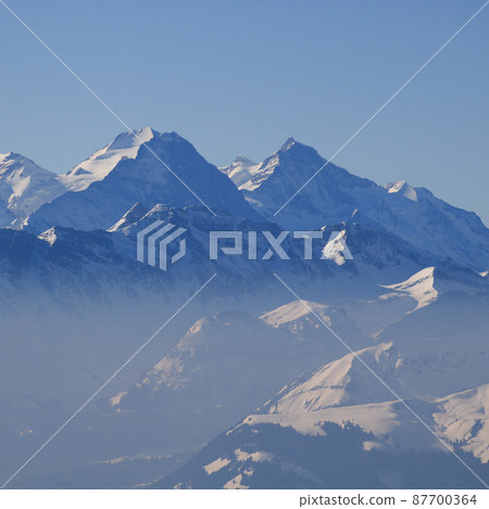 Famous mountain range Eiger, Monch and Jungfrau in winter. Famous mountain range Eiger, Monch and Jungfrau in winter. 87700364