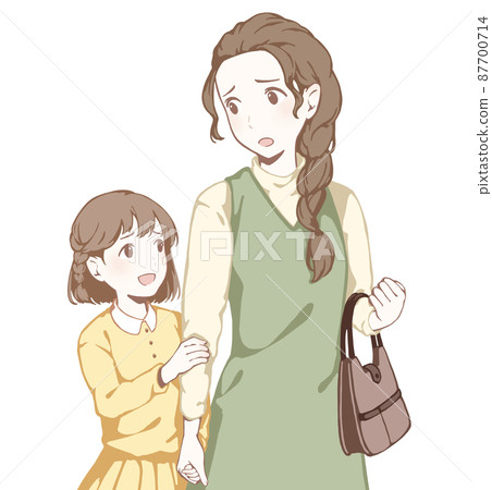 手牽手的母女/成年子女（請求/困擾的臉） 87700714