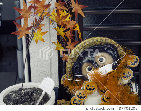 Autumn decoration and Shigaraki ware raccoon dog Autumn decoration and Shigaraki ware raccoon dog 87701203