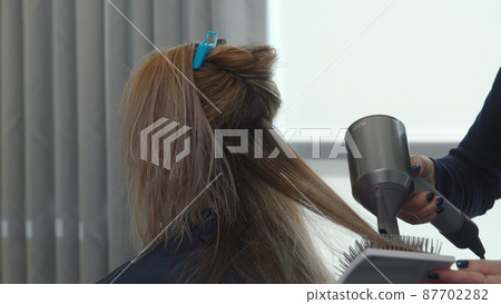 A beautiful girl in a barber shop. The girl washes her head with shampoo. Beauty salon A beautiful girl in a barber shop. The girl washes her head with shampoo. Beauty salon 87702282