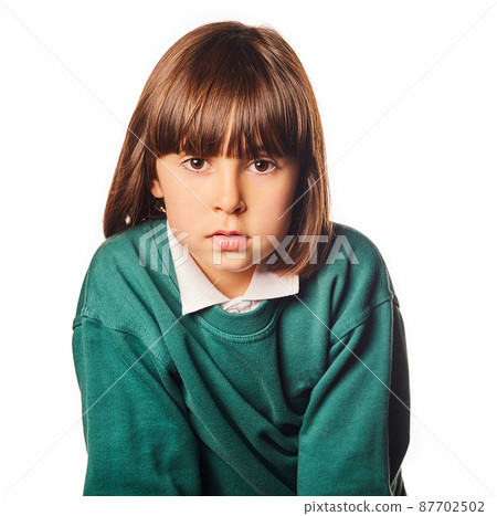 child girl schoolgirl elementary school student with isolated white for adversing 87702502