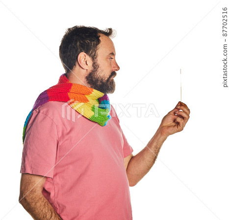 man using cotton swab while doing coronavirus PCR test over isolated white. coronavirus rapid diagnostic test. nasal swab for COVID-19. 87702516