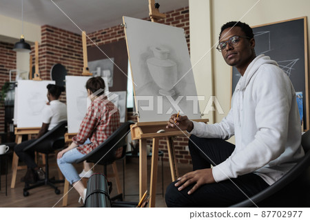 Portrait of smiling painter student attenting drawing class Portrait of smiling painter student attenting drawing class 87702977