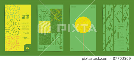 Geometric asian design vertical template set. Japanese natural bamboo graphic layout for stories, brochure cover, post, flyer, leaflet, background. Decorative botanical geometry pattern backdrops. Geometric asian design vertical template set. Japanese natural bamboo graphic layout for stories, brochure cover, post, flyer, leaflet, background. Decorative botanical geometry pattern backdrops. 87703569