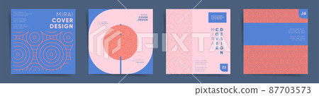 Geometric asian design sqaure template set. Japanese wavy graphic layouts bundle for poster, brochure, album cover, flyer, catalog, presentation background. Decorative wavy line art pattern collection 87703573